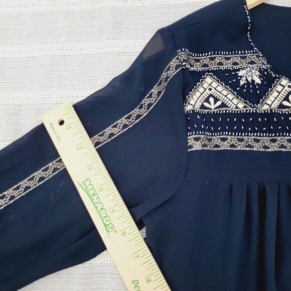 MM Couture by Miss Me Midnight Blue Art Deco Style Beaded Blouse Size Small - Picture 8 of 13